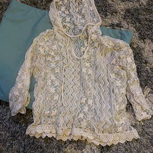 Crochet Lace hooded coverup size small